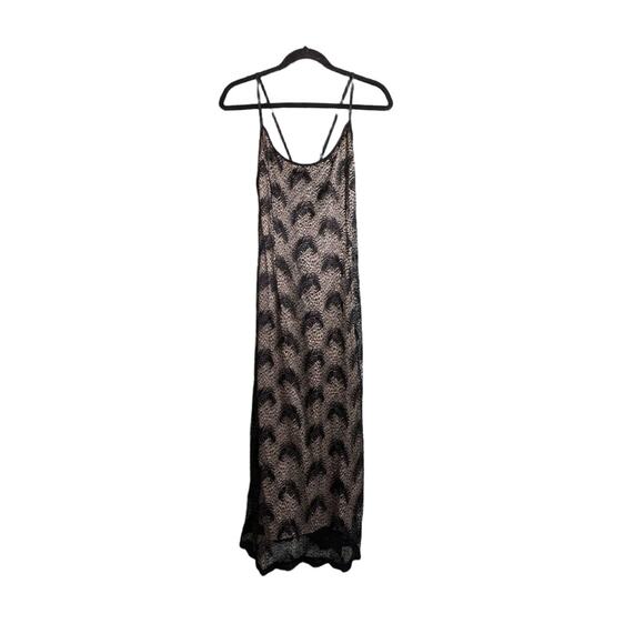 Jessica McClintock Black Nude Lace Criss Cross Back Maxi Slip Dress Vintage 12 - Picture 1 of 9